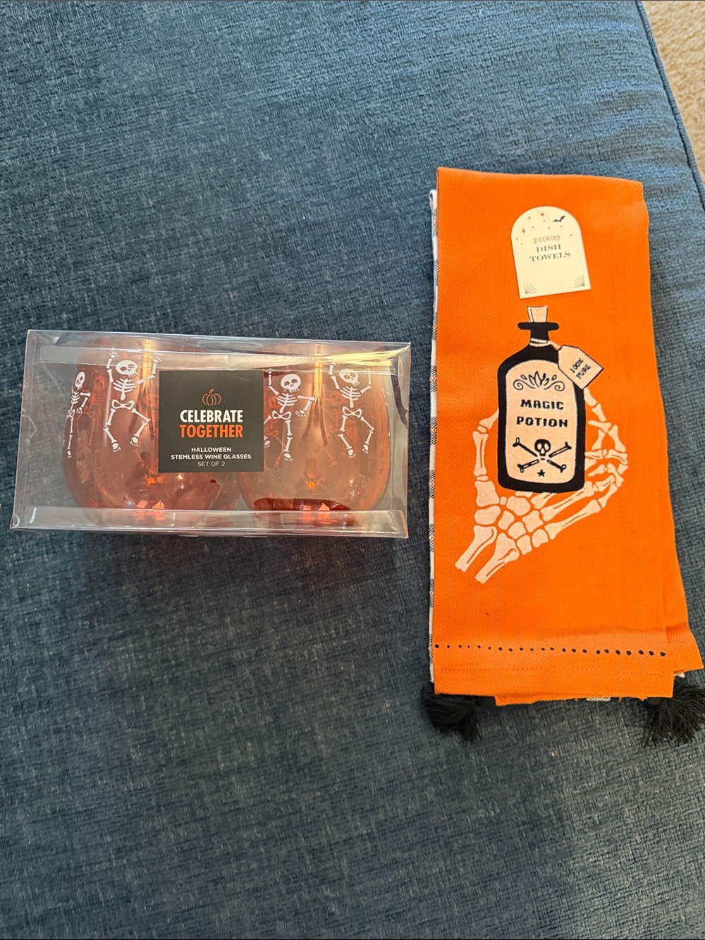 Source Unknown Orange Halloween Stemless Glasses & Magic Potion Towel Set